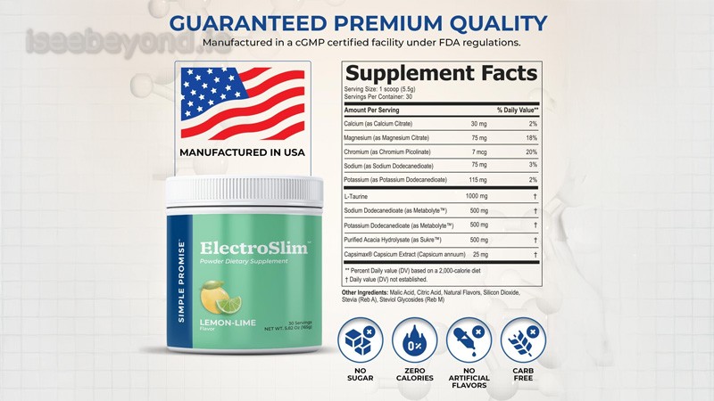 ElectroSlim is a stimulant-free electrolyte blend, but key doses may be too low for major metabolic effects.
