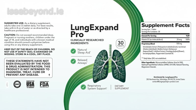 LungExpand Pro ingredients label with herbal and vitamin D3 content.