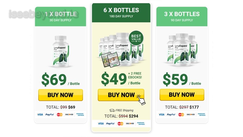 LungExpand Pro pricing plans for 1, 3, and 6-month supplement supply.