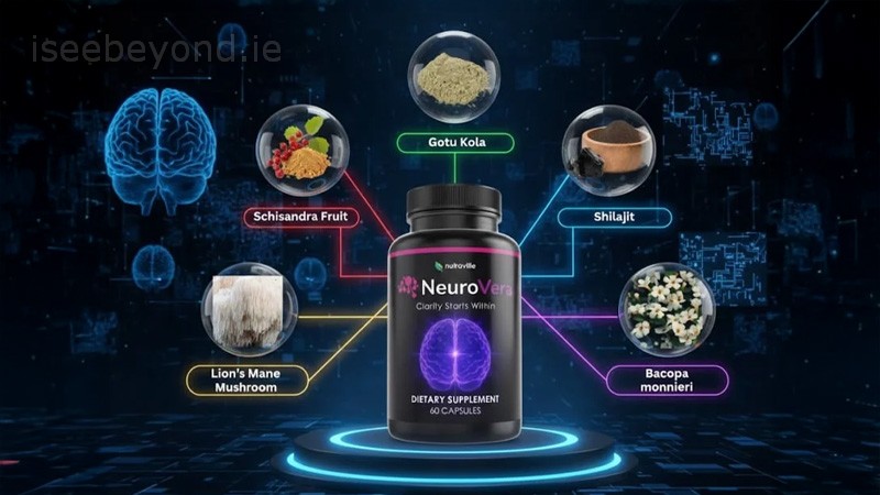 NeuroVera ingredients list featuring Lion’s Mane, Bacopa, and Gotu Kola for cognitive support